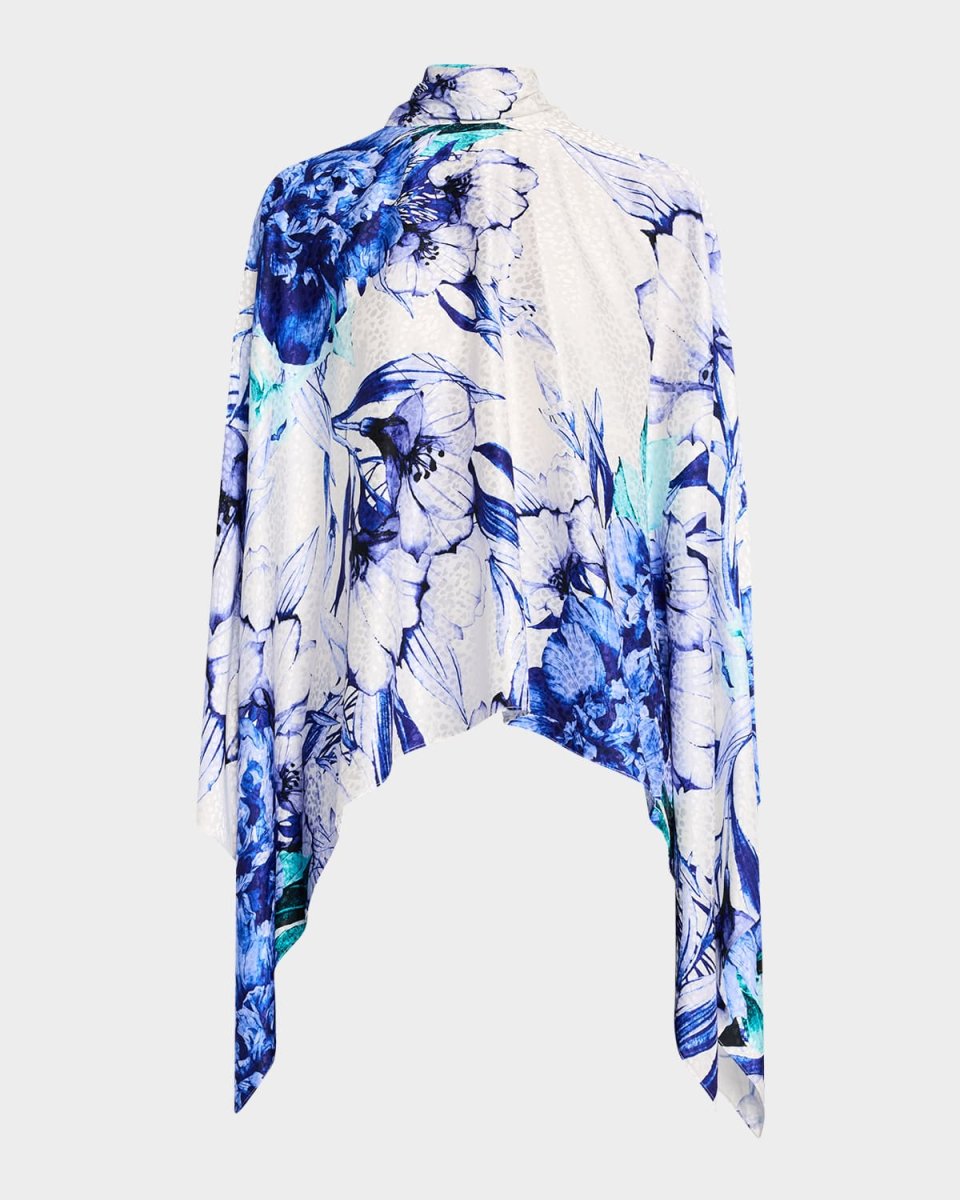 Floral-Print Turtleneck Cape Blous